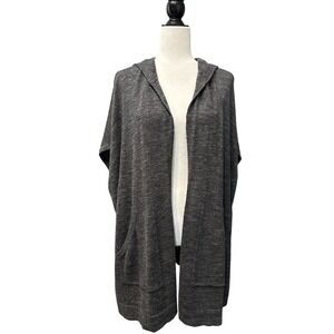 Eileen Fisher 100% Organic Cotton Hooded Open Front Cardigan Pockets Gray Sz M/L
